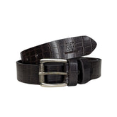 Croc Texture Leather Belt Dark Brown