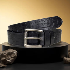 Croc Texture Leather Belt Black
