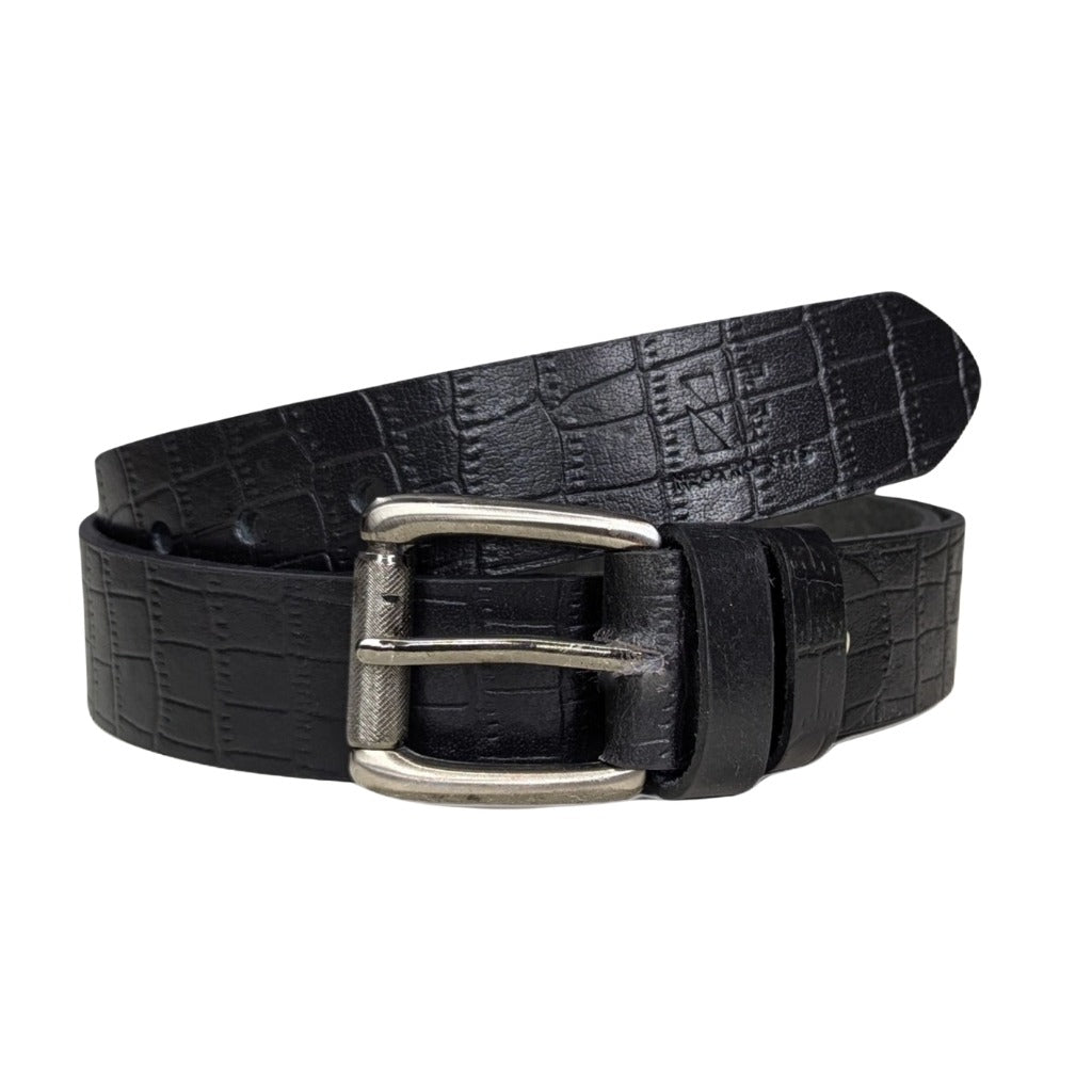 Croc Texture Leather Belt Black