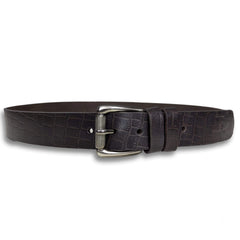 Croc Texture Leather Belt Dark Brown