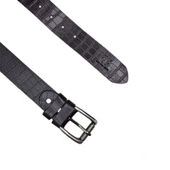 Croc Texture Leather Belt Dark Brown