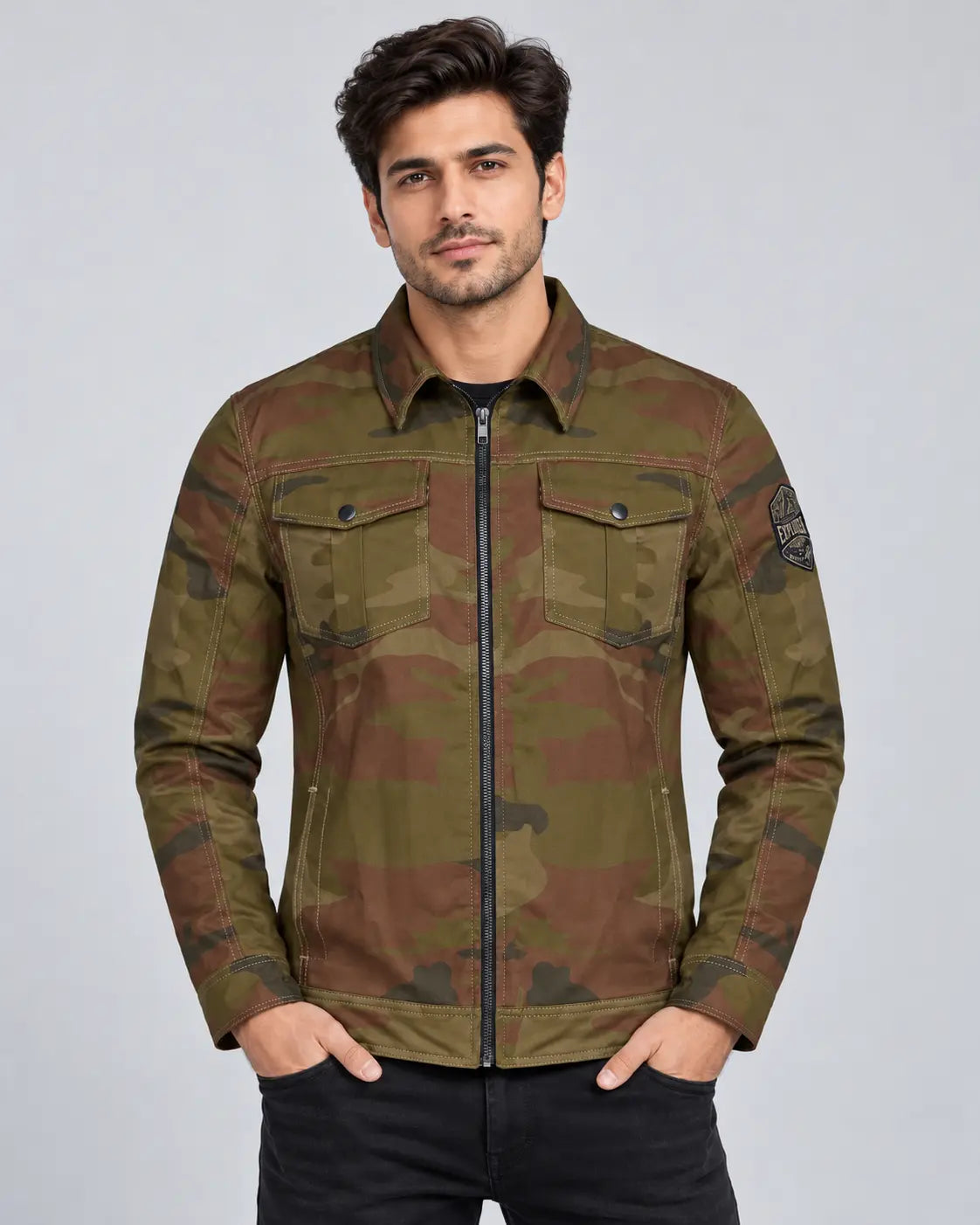 Men’s Quilted Camo Jacket – Khaki